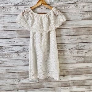 Ai Pai Off Shoulder Off White Lace Scallop Dress